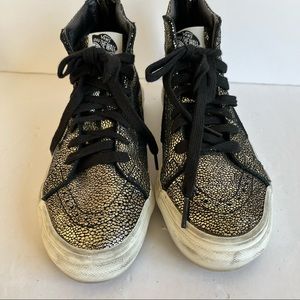 Vans SK8-HI Off The Wall Glitter Gold Hi Top Men Sneakers Sz 6 T375 EUC Zip Back